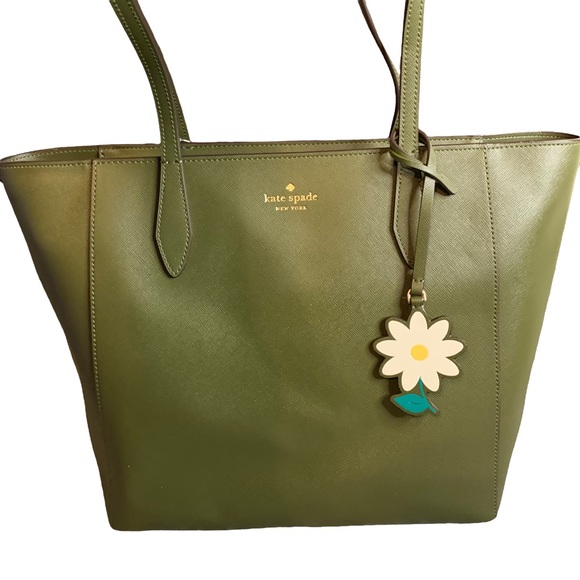 kate spade Handbags - Kate Spade Enchanted Green Dana Large Leather Tote w/Daisy Attachment NEW